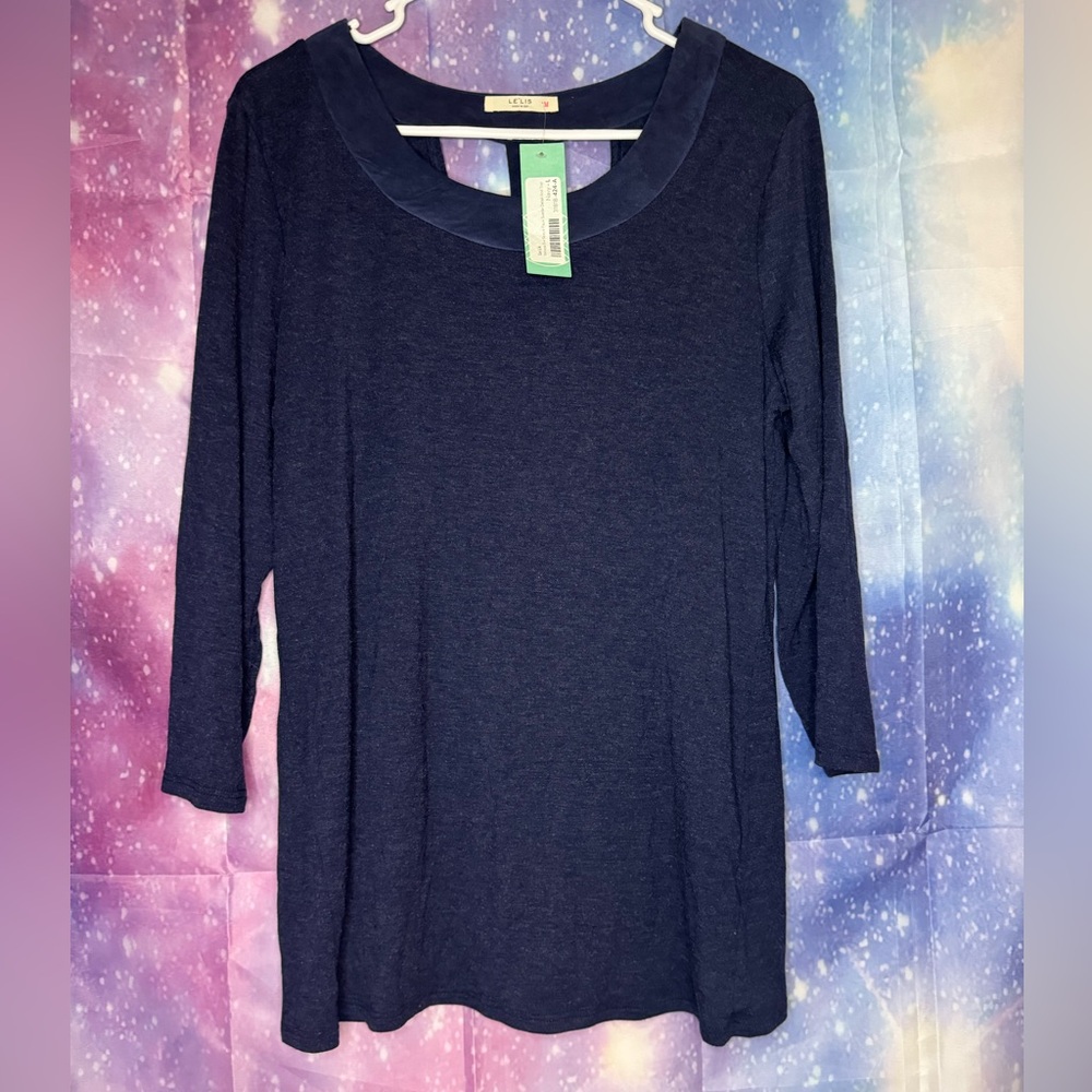 New stitch fix Le Lis Nimona 3/4 sleeve faux suede detail knit top 🛍